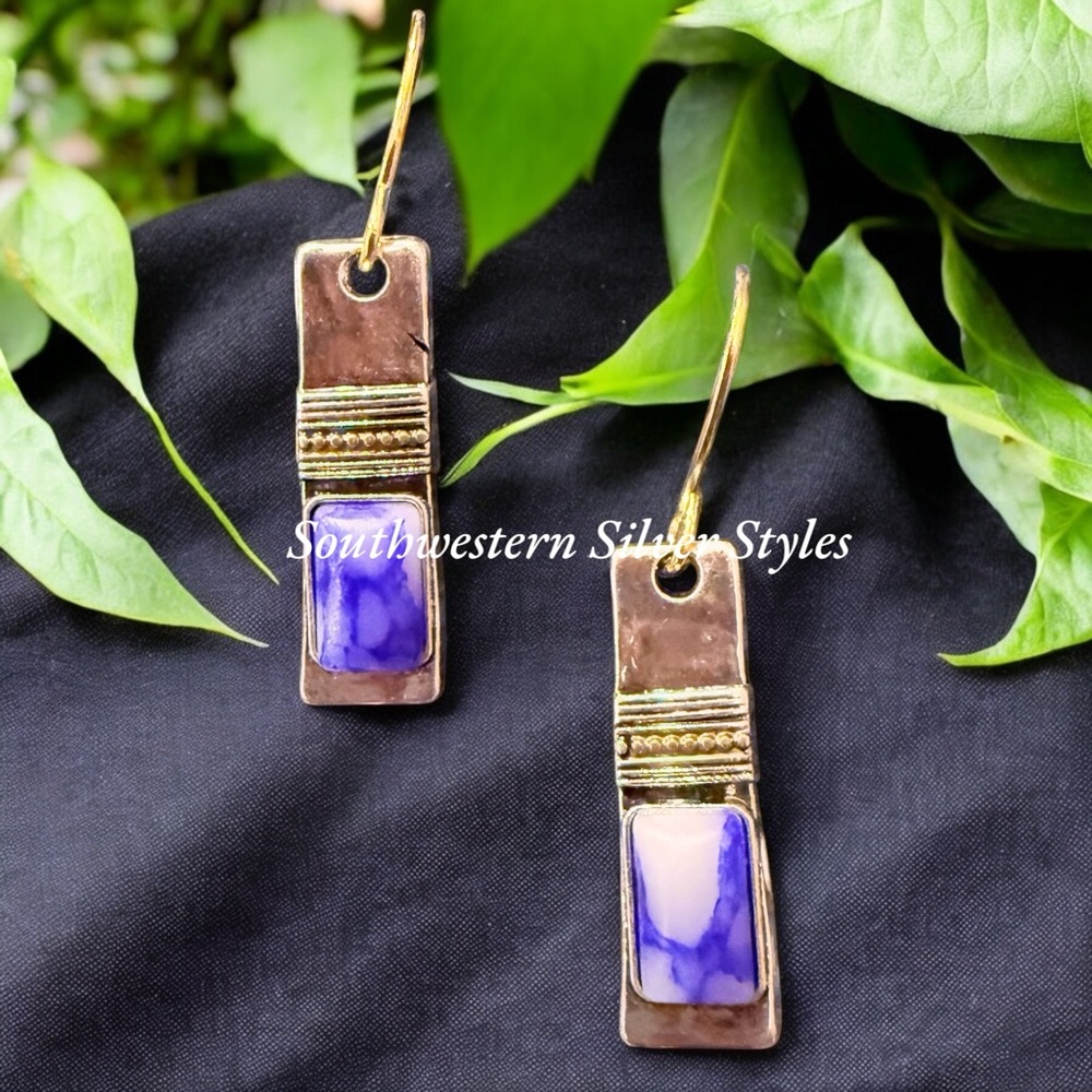 NEW Southwestern Sterling Silver Moonstone Blue White Lapis Color Hook Earrings